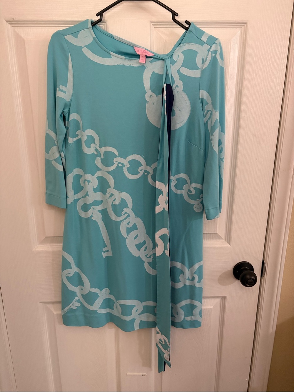 Lilly Pulitzer Aqua Chain-Print Midi Dress with Sash